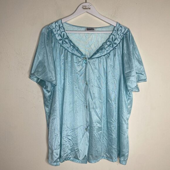 Basic Editions Vintage Style Nylon Blue Pajama Lounge Top Size 1X - Picture 1 of 9